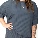 Pleated Tee & Pants - Charcoal-set- Hometown Style HTS, women's in store and online boutique located in Ingersoll, Ontario