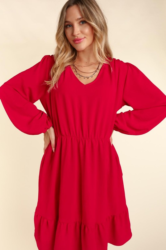 Red Festive Dress - EX-Dress- Hometown Style HTS, women's in store and online boutique located in Ingersoll, Ontario