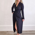 Long Sleeve Midi Wrap Dress - Black-dress- Hometown Style HTS, women's in store and online boutique located in Ingersoll, Ontario