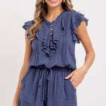 Casual Cotton Romper - Ink-Jumpsuits & Rompers- Hometown Style HTS, women's in store and online boutique located in Ingersoll, Ontario