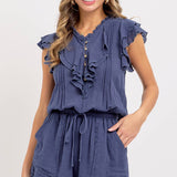 Casual Cotton Romper - Ink-Jumpsuits & Rompers- Hometown Style HTS, women's in store and online boutique located in Ingersoll, Ontario