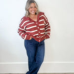 Striped Sailor Collar Cardigan - Rust-Sweaters and Cardigans- Hometown Style HTS, women's in store and online boutique located in Ingersoll, Ontario