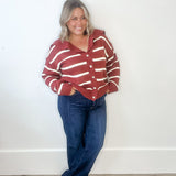 Striped Sailor Collar Cardigan - Rust-Sweaters and Cardigans- Hometown Style HTS, women's in store and online boutique located in Ingersoll, Ontario