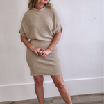 Dolman Sleeve, Knitted Mini Dress - Taupe-dress- Hometown Style HTS, women's in store and online boutique located in Ingersoll, Ontario