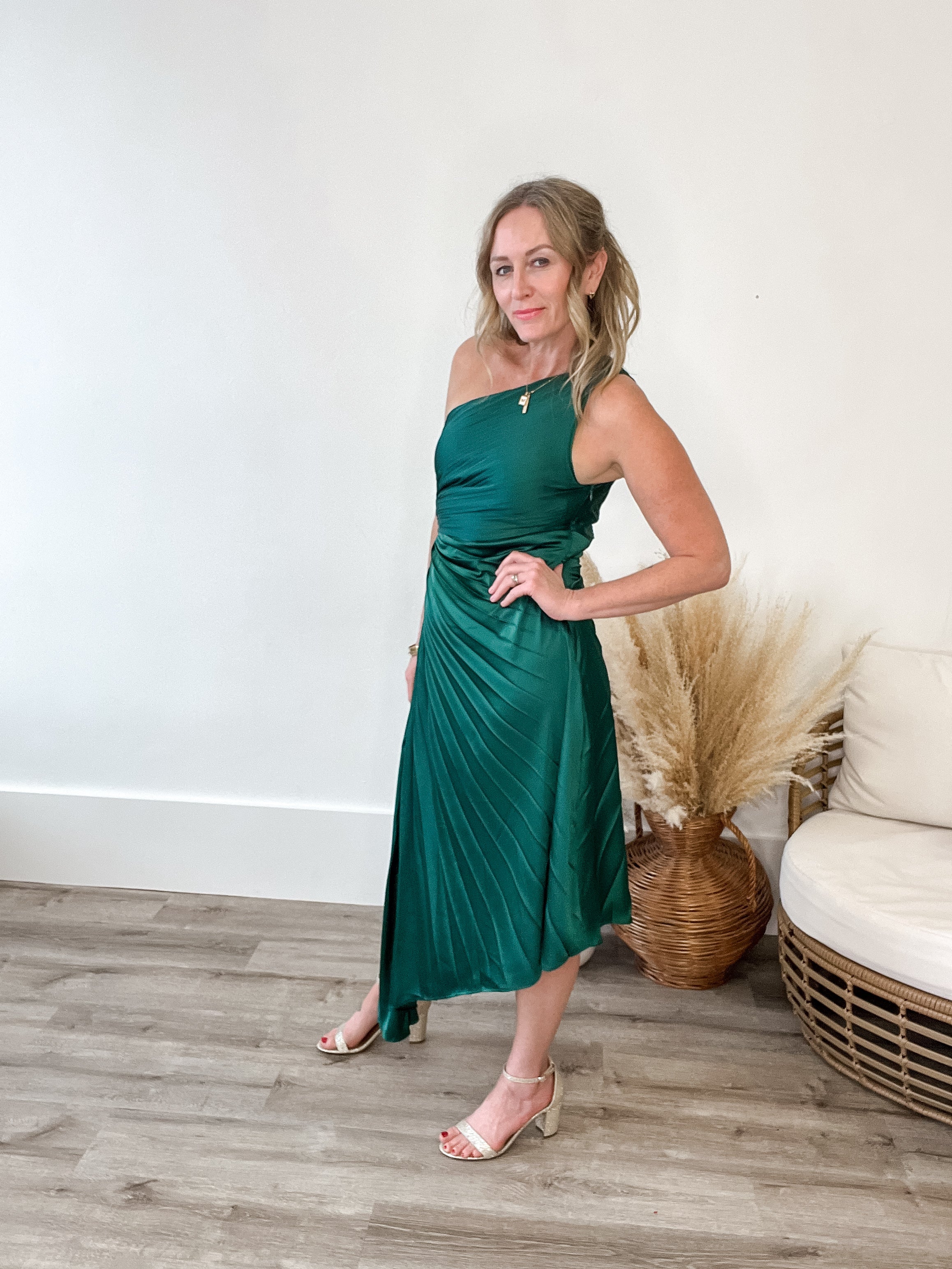 One Shoulder Pleated Dress - Sea Green-dresses- Hometown Style HTS, women's in store and online boutique located in Ingersoll, Ontario