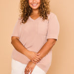 Ribbed V Neck Tee - Mocha-tee- Hometown Style HTS, women's in store and online boutique located in Ingersoll, Ontario