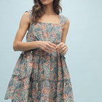 Floral Tiered Mini Dress - Teal-dress- Hometown Style HTS, women's in store and online boutique located in Ingersoll, Ontario