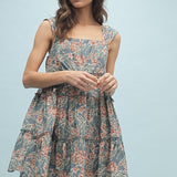 Floral Tiered Mini Dress - Teal-dress- Hometown Style HTS, women's in store and online boutique located in Ingersoll, Ontario