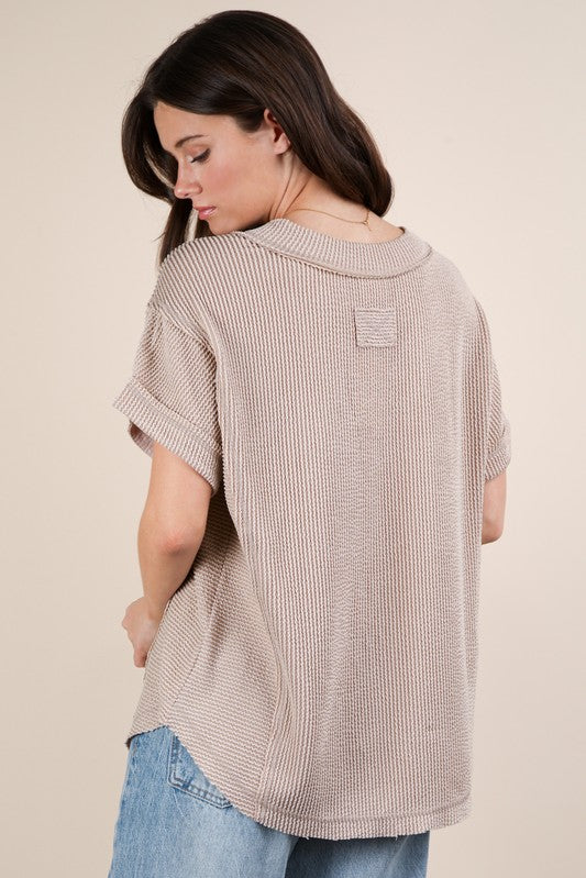 Casual Ribbed Knit Tee - Oat-tee- Hometown Style HTS, women's in store and online boutique located in Ingersoll, Ontario