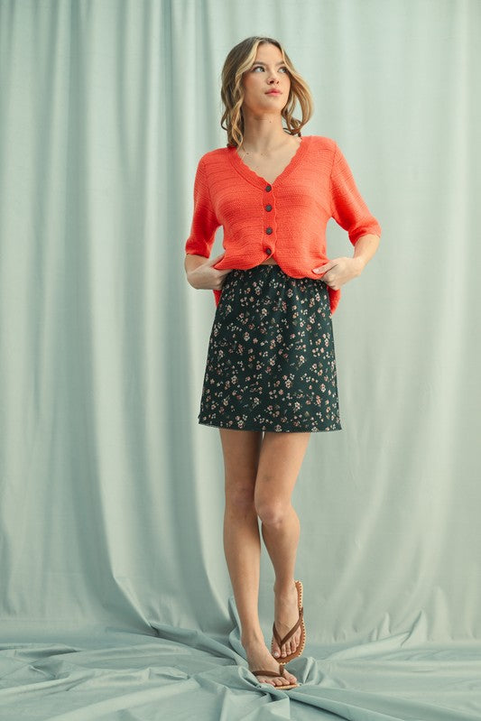 Floral Mini Skirt - Green-Skirt- Hometown Style HTS, women's in store and online boutique located in Ingersoll, Ontario