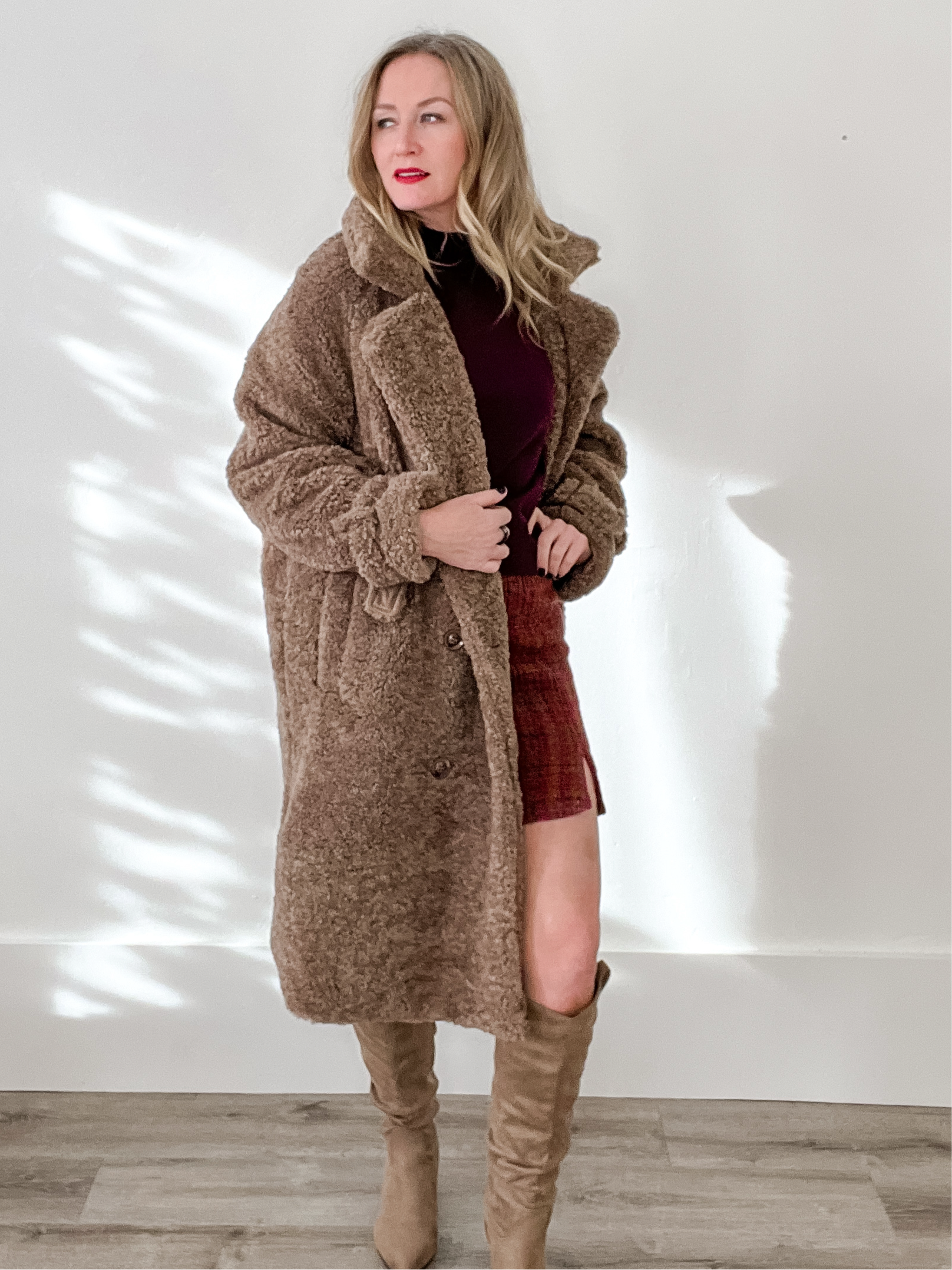 Shearling Long Coat-Coats & Jackets- Hometown Style HTS, women's in store and online boutique located in Ingersoll, Ontario