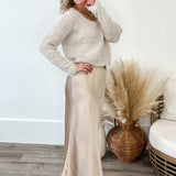 Satin Midi Skirt - Champagne- Hometown Style HTS, women's in store and online boutique located in Ingersoll, Ontario