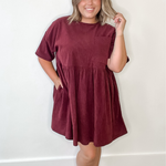 Corduroy Mini Dress - Burgundy-Dress- Hometown Style HTS, women's in store and online boutique located in Ingersoll, Ontario