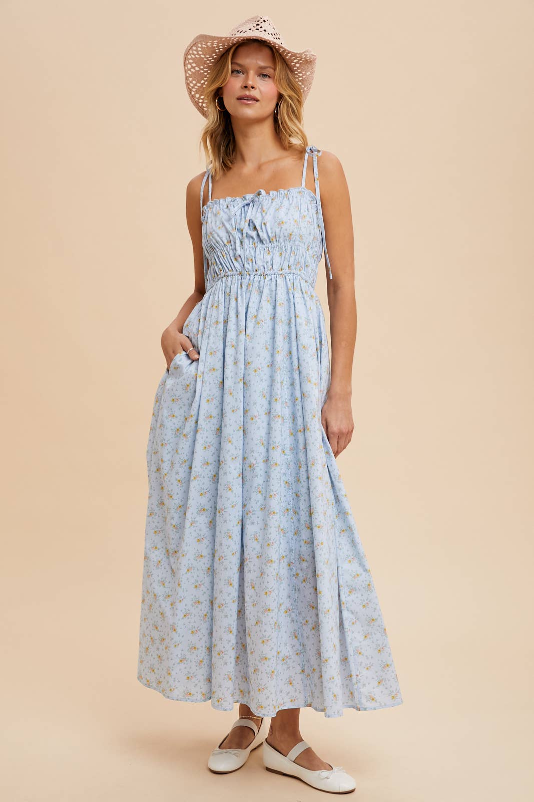 Floral Cotton Maxi Dress - Blue-dress- Hometown Style HTS, women's in store and online boutique located in Ingersoll, Ontario