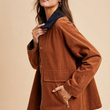 Cotton Chore Jacket - Cognac-Coat & Jackets- Hometown Style HTS, women's in store and online boutique located in Ingersoll, Ontario