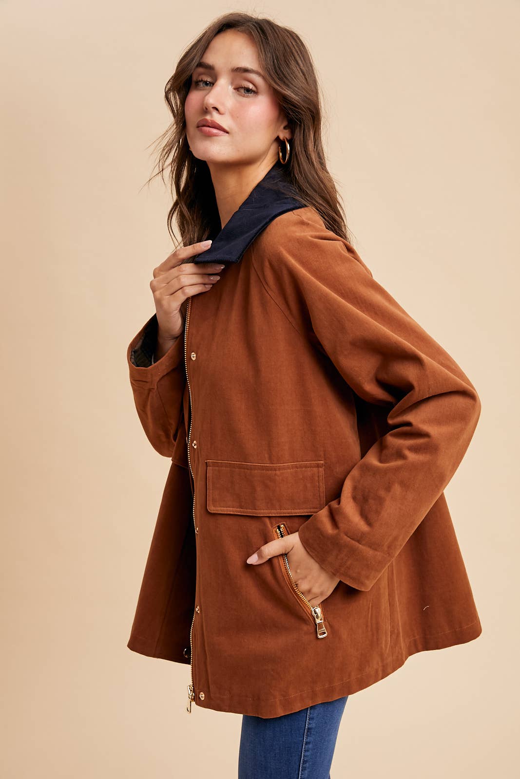 Cotton Chore Jacket - Cognac-Coat & Jackets- Hometown Style HTS, women's in store and online boutique located in Ingersoll, Ontario