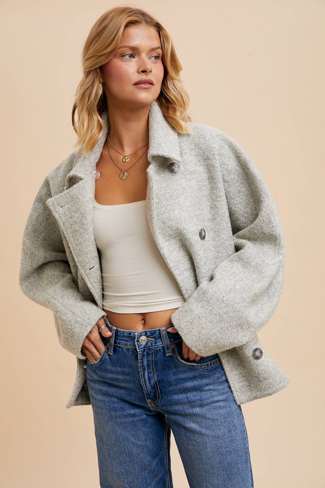 Boucle Jacket - Grey-Coat & Jackets- Hometown Style HTS, women's in store and online boutique located in Ingersoll, Ontario