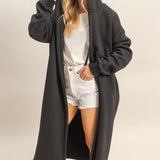 Longline Open Hooded Sweater - Black