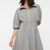 Puff Sleeve Knit Mini Dress - Grey-Casual Dresses- Hometown Style HTS, women's in store and online boutique located in Ingersoll, Ontario
