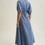 Denim Puff Sleeve Midi Dress-Casual Dresses- Hometown Style HTS, women's in store and online boutique located in Ingersoll, Ontario