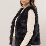 Faux Fur Open Vest - Black-vest- Hometown Style HTS, women's in store and online boutique located in Ingersoll, Ontario