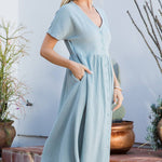 Cotton Button Down Midi Dress - Misty Blue-dress- Hometown Style HTS, women's in store and online boutique located in Ingersoll, Ontario