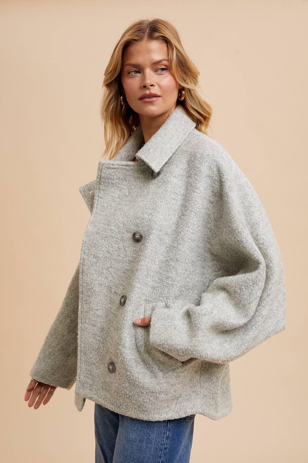 Boucle Jacket - Grey-Coat & Jackets- Hometown Style HTS, women's in store and online boutique located in Ingersoll, Ontario