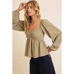 Babydoll Blouse - Olive-blouse- Hometown Style HTS, women's in store and online boutique located in Ingersoll, Ontario