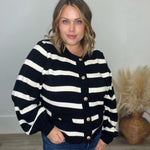 Striped Cardigan - Black-Sweater- Hometown Style HTS, women's in store and online boutique located in Ingersoll, Ontario