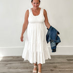 Scoop Neck Tiered Midi Dress - White-dress- Hometown Style HTS, women's in store and online boutique located in Ingersoll, Ontario