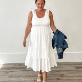 Scoop Neck Tiered Midi Dress - White-dress- Hometown Style HTS, women's in store and online boutique located in Ingersoll, Ontario
