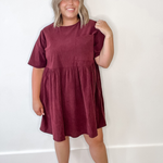 Corduroy Mini Dress - Burgundy-Dress- Hometown Style HTS, women's in store and online boutique located in Ingersoll, Ontario