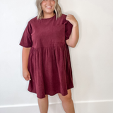 Corduroy Mini Dress - Burgundy-Dress- Hometown Style HTS, women's in store and online boutique located in Ingersoll, Ontario