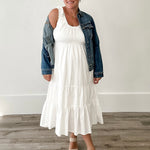 Scoop Neck Tiered Midi Dress - White-dress- Hometown Style HTS, women's in store and online boutique located in Ingersoll, Ontario