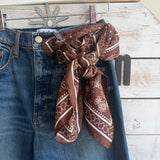 Floral Dot Satin Square Scarf –  Brown
