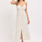 Feminine Linen Blend Midi Dress-dress- Hometown Style HTS, women's in store and online boutique located in Ingersoll, Ontario