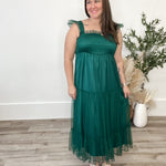 Organza Tiered Midi Dress - Teal Green-dress- Hometown Style HTS, women's in store and online boutique located in Ingersoll, Ontario