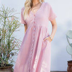 Cotton Button Down Midi Dress - Pink-dress- Hometown Style HTS, women's in store and online boutique located in Ingersoll, Ontario