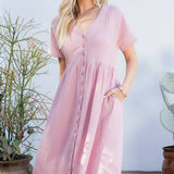Cotton Button Down Midi Dress - Pink-dress- Hometown Style HTS, women's in store and online boutique located in Ingersoll, Ontario