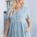 Cotton Button Down Midi Dress - Misty Blue-dress- Hometown Style HTS, women's in store and online boutique located in Ingersoll, Ontario