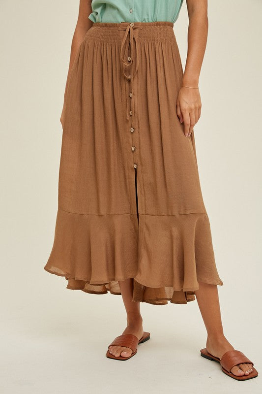 Button Up Midi Skirt - Hazelnut-Skirt- Hometown Style HTS, women's in store and online boutique located in Ingersoll, Ontario
