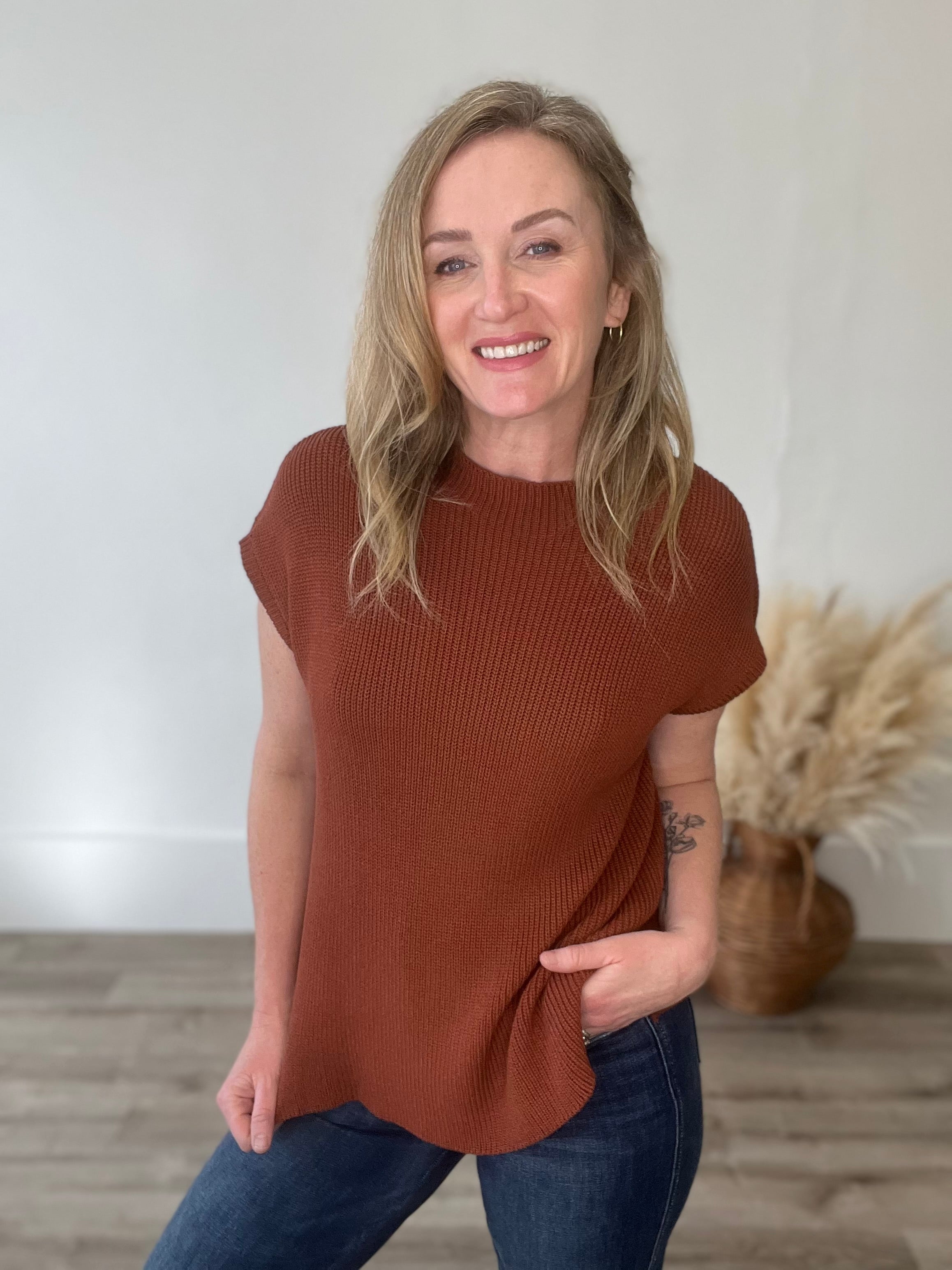 Mock Neck Sweater Top - Burlwood-tops- Hometown Style HTS, women's in store and online boutique located in Ingersoll, Ontario