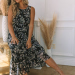 Floral Open Back Maxi Dress - Black-dress- Hometown Style HTS, women's in store and online boutique located in Ingersoll, Ontario