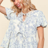 Front Ribbon Tie Blouse - Blue Floral-tops- Hometown Style HTS, women's in store and online boutique located in Ingersoll, Ontario