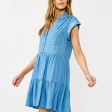 Light Wash Tencel Button-Down Mini Dress-dress- Hometown Style HTS, women's in store and online boutique located in Ingersoll, Ontario