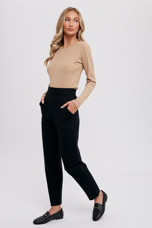 Knitted Jogger Pant - Black-Pants- Hometown Style HTS, women's in store and online boutique located in Ingersoll, Ontario