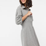 Puff Sleeve Knit Mini Dress - Grey-Casual Dresses- Hometown Style HTS, women's in store and online boutique located in Ingersoll, Ontario