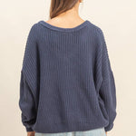 Oversized V Neck Knit Sweater - Midnight Blue-sweater- Hometown Style HTS, women's in store and online boutique located in Ingersoll, Ontario