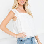 Eyelet Cotton Ruffle Sleeve Tank - White-Tops- Hometown Style HTS, women's in store and online boutique located in Ingersoll, Ontario