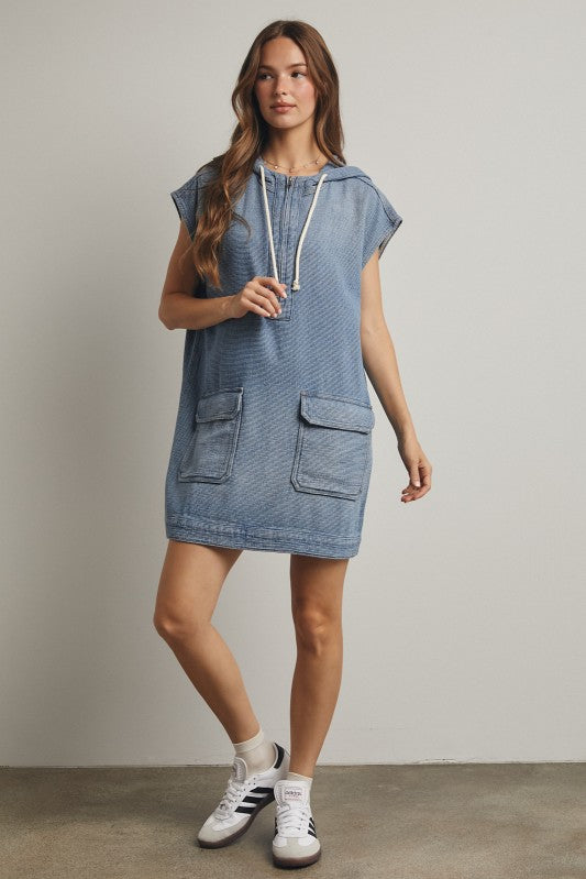 Cotton Hoodie Mini Dress-Casual Dresses- Hometown Style HTS, women's in store and online boutique located in Ingersoll, Ontario
